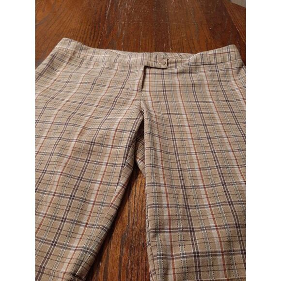 Juniors Jr Size 11 Paper Doll Plaid Cuffed Hem Bermuda Shorts Brown Blue - Picture 2 of 5